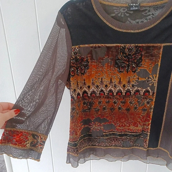 Tribal Brand Velvet + Mesh Top - Picture 5 of 7